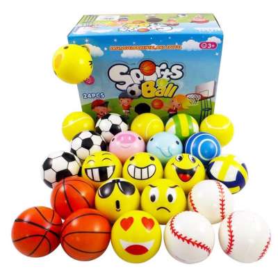 6.3cm color PU foam stress ball Set of 24 Mini Foam PU Sports Emoji Balls (Assorted)